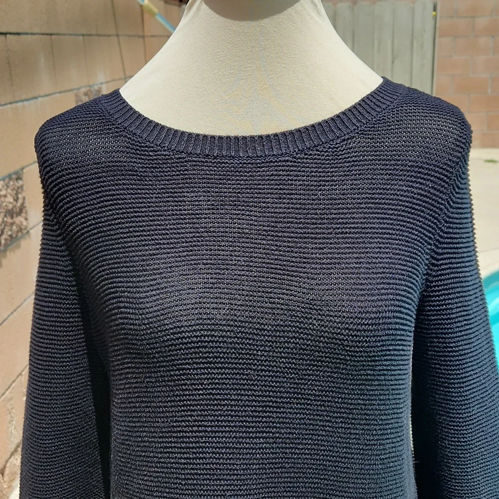 Loft Black Sweater with Eyelet Lace Hem - Size Medium - Picture 2 of 9